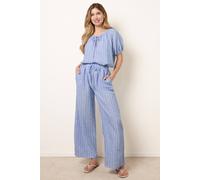 Blue Vanilla Tie Waist Stripe Wide Leg Trousers - S - Blue