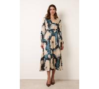 Blue Vanilla Watercolour Wrap Dress With Tie Belt - M - Blue