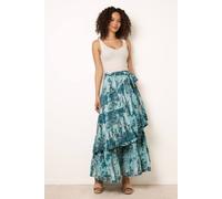 Blue Vanilla Wrap Metallic Tiered Skirt - Blue - One Size