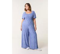 Blue Vanilla Women's Bright Blue Curve Square Neck Shirred Jumpsuit | Size: 18-20 Blue Vanilla Bright Blue 18-20