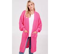 Blue Vanilla Women's Bright Pink Longline Double Pocket Knitted Cardigan | Size: S/M Blue Vanilla Bright Pink S/M