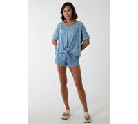 Blue Vanilla Women's Broderie Batwing Knot Front Top in Light Blue | Size: Small