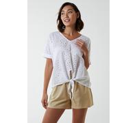 Blue Vanilla Women's Broderie Batwing Knot Front Top in White | Size: Medium
