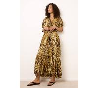 Blue Vanilla Women's Brown Animal Print Cross Over Channel Sleeve Kimono Maxi Dress | Size: Medium/Large Blue Vanilla Brown M/L