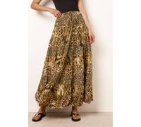 Blue Vanilla Women's Brown Animal Print Tiered Maxi Skirt Blue Vanilla Brown One Size
