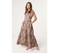 Blue Vanilla Women's Brown Belted Oversized Printed Jumpsuit Blue Vanilla Brown One Size