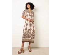 Blue Vanilla Dress With Bold Floral Print - One Size - Brown