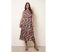 Blue Vanilla Women's Brown High Neck Sleeveless Geometric Pleated Dress | Size: S/M Blue Vanilla Brown S/M