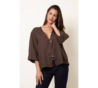 Blue Vanilla One Button Linen Blazer - S-M - Brown