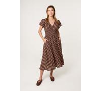 Blue Vanilla Polka Dot Double Frill Shirred Midi Dress - L - Brown