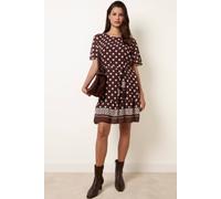 Blue Vanilla Polka Dot Short Sleeve Border Dress - L - Brown