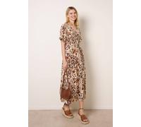 Blue Vanilla Printed Drawstring Waist Midi Dress - S - Brown