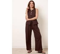 Blue Vanilla Round Neck Button Through Vest & Trouser Set - M - Brown