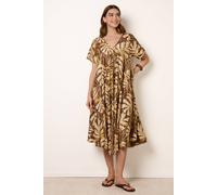 Blue Vanilla Topical Print Kimono Style Oversized Dress - One Size - Brown