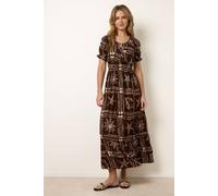 Blue Vanilla Starfish Print Tie Front Maxi Dress - L - Brown