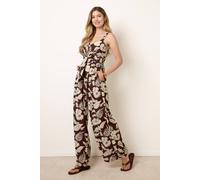 Blue Vanilla Tropical Tie Front Jumpsuit - L - Brown