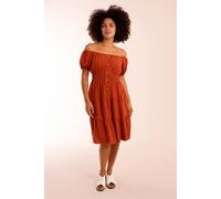Blue Vanilla Women's Burnt Orange Short Sleeve Slip On Bardot Midi Dress | Size: Medium/Large