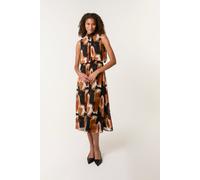 Blue Vanilla Sleeveless Puffball High Neck Printed Dress - S - Rust