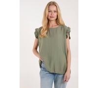 Blue Vanilla Women's Button Back Frill Shoulder Top in Khaki | Size: Medium/Large