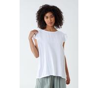 Blue Vanilla Women's Button Back Frill Shoulder Top in White | Size: Medium/Large Blue Vanilla White M/L