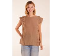 Blue Vanilla Women's Button Back Frill Top in Brown | Size: Medium Blue Vanilla Brown M