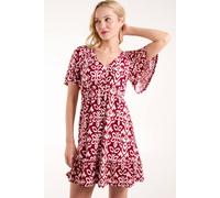 Blue Vanilla Women's Button Through Elastic Waist Mini Dress in Burgundy | Size: Small