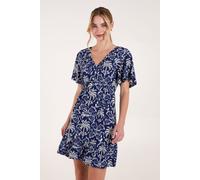 Blue Vanilla Button Through Elastic Waist Tropical Mini Dress - L-XL - Navy