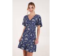 Blue Vanilla Button Through Elastic Waist Tropical Mini Dress - S-M - Navy