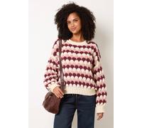 Blue Vanilla Women's Cream & Burgundy Long Sleeve Crew Jumper | Size: Small/Medium