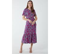 Blue Vanilla Women's Crew Neck Midi Angel Sleeve Tie Back Dress in Fuchsia | Size: 10 Blue Vanilla Fuchsia 10