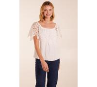Blue Vanilla Women's Crochet Lace Milkmaid Puff Ball Top in Ivory | Size: Small Blue Vanilla Ivory S