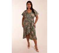 Blue Vanilla Women's Curve Animal Wrap Midi Dress in Green | Size: 18/20
