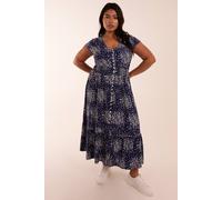 Blue Vanilla Women's Curve Button Through Midi Dress in Navy | Size: 26