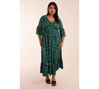 Blue Vanilla Women's Curve Elasticated Neck Shirred Waist MidI Dress in Teal | Size: 22/24