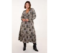 Blue Vanilla Curve Geometric Wrap Front Belted Midi Dress - UK 22-24 - Khaki