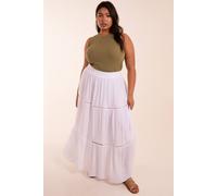 Blue Vanilla Women's Curve Ladder Trim Midi Skirt in White | Size: 22/24
