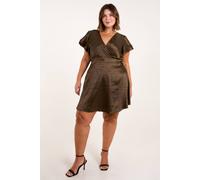 Blue Vanilla Women's Curve Leopard Jacquard Frill Sleeve Mini in Khaki | Size: 18-20 Blue Vanilla Khaki 18-20