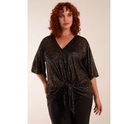 Blue Vanilla Women's Curve Leopard V Neck Tie Front Top in Gold | Size: 26-28 Blue Vanilla Gold 26-28