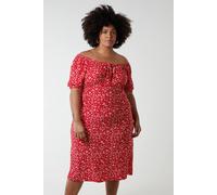 Blue Vanilla Women's Curve Milkmaid Stretch Crepe Midi Dress in Red | Size: 20