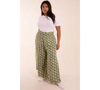 Blue Vanilla Women's Curve Shirred Wide Leg Aztec Trouser in Khaki | Size: 26-28 Blue Vanilla Khaki 26-28