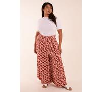 Blue Vanilla Women's Curve Shirred Wide Leg Aztec Trouser in Red | Size: 26-28 Blue Vanilla Red 26-28