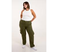 Blue Vanilla Women's Curve Straight Leg Pocket Detail Cargo Joggers in Khaki | Size: 18/20