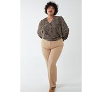 Curve Wrap Front Deep Hem Band Top Blue Vanilla Brown 22-24