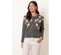 Blue Vanilla Women's Dark Grey Long Sleeve Button Up Round Neck Cardigan | Size: Large Blue Vanilla Dark Grey L