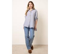 Blue Vanilla Gold Shell Button Front Stripe Shirt - M-L - Denim Blue