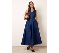 Blue Vanilla Women's Dark Indigo Shirred Waist Zip Front Jumpsuit | Size: Large Blue Vanilla Dark Indigo L