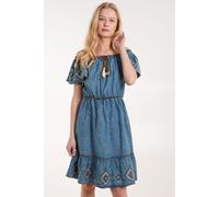 Blue Vanilla Women's Denim Embroidered Tiered Dress in Blue | Size: Medium Blue Vanilla Blue M