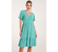 Blue Vanilla Women's Ditsy Printed Angel Sleeve Elasticated V Neck Dress in Green | Size: S/M Blue Vanilla Green S/M