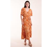 Blue Vanilla Women's Double V Midi Dress With Tassel Tie in Orange | Size: Small Blue Vanilla Orange S