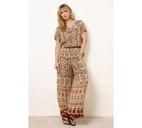 Blue Vanilla Printed Shirred Waist Trousers - S - Multicoloured